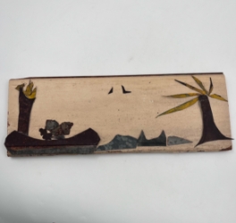 Canoe/Trees on Long Board roger van wyck, canoe/trees on long board, metal on wood, nature scene