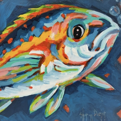 Catch Me If You Can  sharon, sharon dozier, dozier, fish, acrylic, painting 