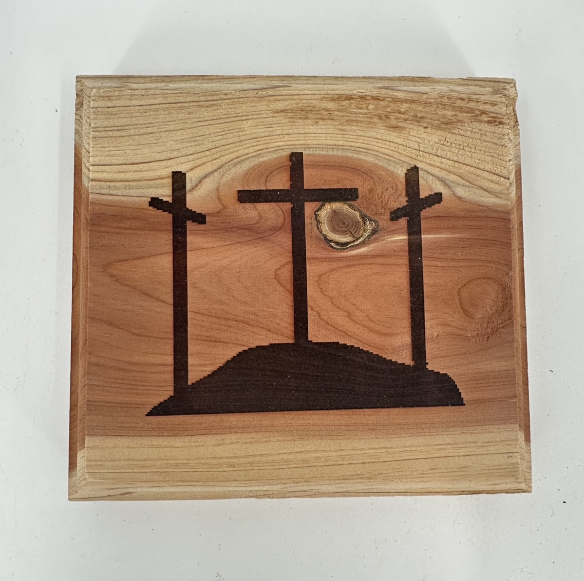 Cedar Block w/ Silhouette scott donald, woodwork, black belt treasures, 