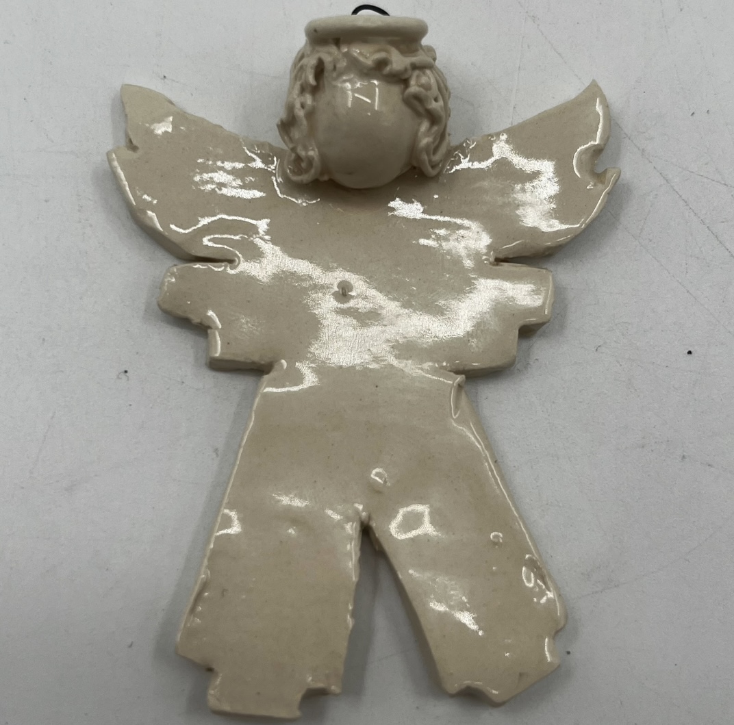 Ceramic Angel Ornament jimmy dailey, ceramic angel ornament, pottery, clay. christmas tree ornament, angel