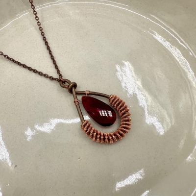 Cooper Coil and Garnet Necklace Hailey Rogers, necklace, cooper coil, cooper, garnet, gem, red, jewelry, accessories