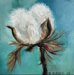 Cotton rebecca brooks, oil on panel, varnished with gamvar, cotton, 6x6 painting, 