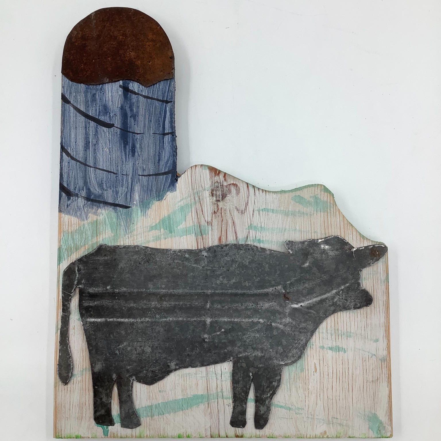Cow Scenes Blue Silo roger van wyck, Cow scenes blue silo, cow, blue silo, silo, wall art, wall decoration, wall decor, wood, metal, farm animal, blue, metal on wood, nature scene