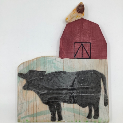 Cow Scenes Red Barn roger van wyck, Cow scenes red barn, cow, red barn, barn, wall art, wall decoration, wall decor, wood, metal, farm animal, red, metal on wood, nature scene