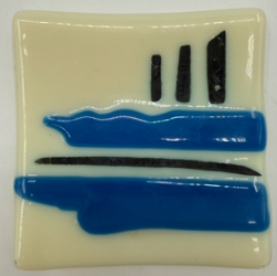 Cream Blue Glass Bowl w/ Copper jo taylor, cream blue glass bowl with copper, glass art