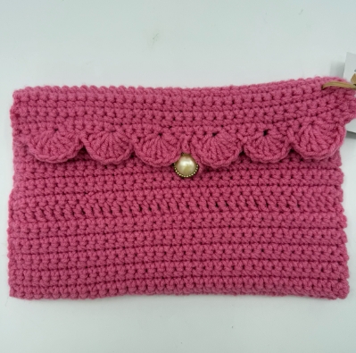 Crochet Clutch dawn wood, crochet clutch, pink, purse