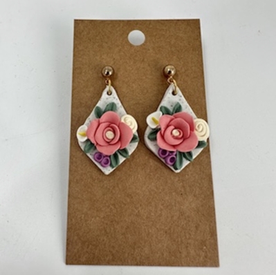 Dangle Floral jessica lovelady, dangle floral earring, earrings, polymer clay earrings, polymer clay jewelry, polymer clay, 