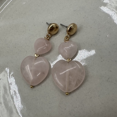 Rose Quartz Heart- Designer Earrings Hailey Rogers, earrings, rose quartz, pink, gold, hearts, jewelry, accessories