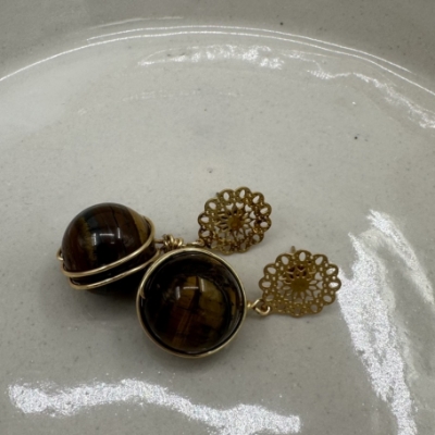 Tigers Eye- Designer Earrings Hailey Rogers, earring, jewelry, accessories, gold, tigers eye