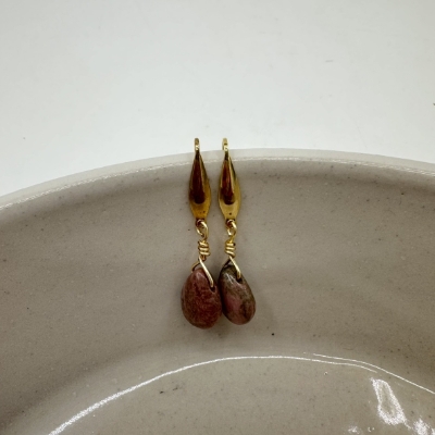 Rhodonite- Designer Earrings Hailey Rogers, earrings, Rhodonite, gold, jewelry, accessories