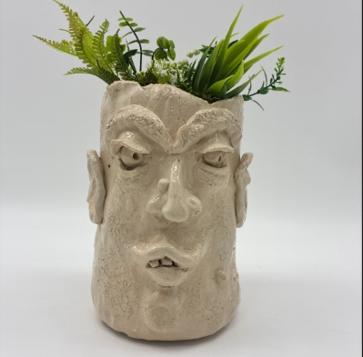 Hand-Built Face Vase duncan black, ceramics, vase with a face