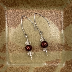 Stainless Steel Earrings karen, lemler, karen lemler, faceted brown pearls, brown pearls, pearls, clear quarts, clear, quarts, stainless steel, stainless steel earrings, earrings 