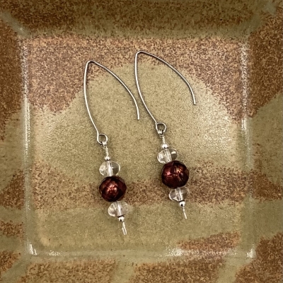 Stainless Steel Earrings karen, lemler, karen lemler, faceted brown pearls, brown pearls, pearls, clear quarts, clear, quarts, stainless steel, stainless steel earrings, earrings 