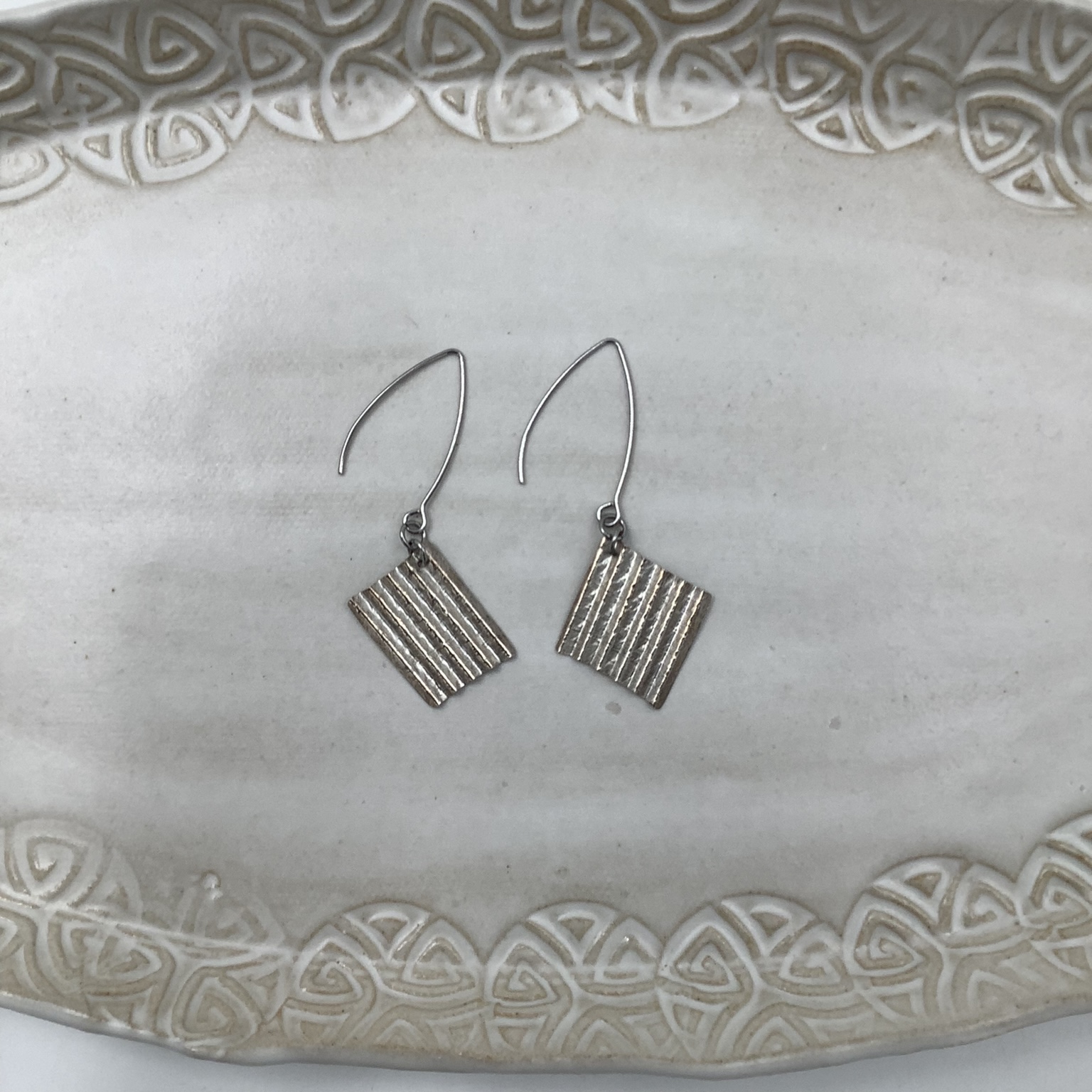 Fine Silver Earrings fine, silver, hand, embossed, stainless, earwires, earrings