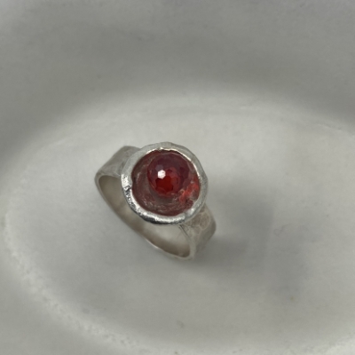 Fine Silver Ring - Size 7.75  fine silver ring with water cast cup and facetted ball cubic zirconia, fine, silver, ring, water, cast, cup, facetted, ball, cubic zirconia, cubic, zirconia karen, lemler, karen lemler 