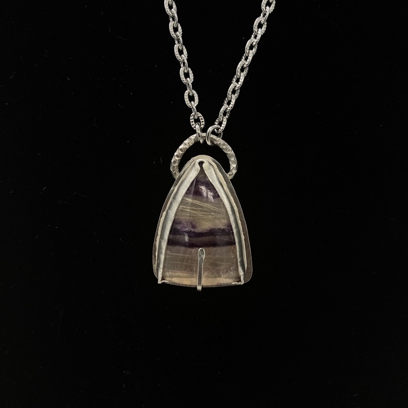 Silver w/ Purple & Clear Fluorite Necklace fine, silver, purple and white , stainless, steel, chain, necklace, fine, silver, purple, stainless, steel, chain, necklace, 
