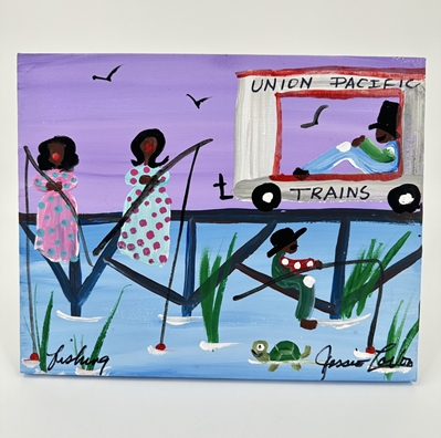 Fishing jessie lavon, folk art, acrylic painting, fishing painting, 8x10, 