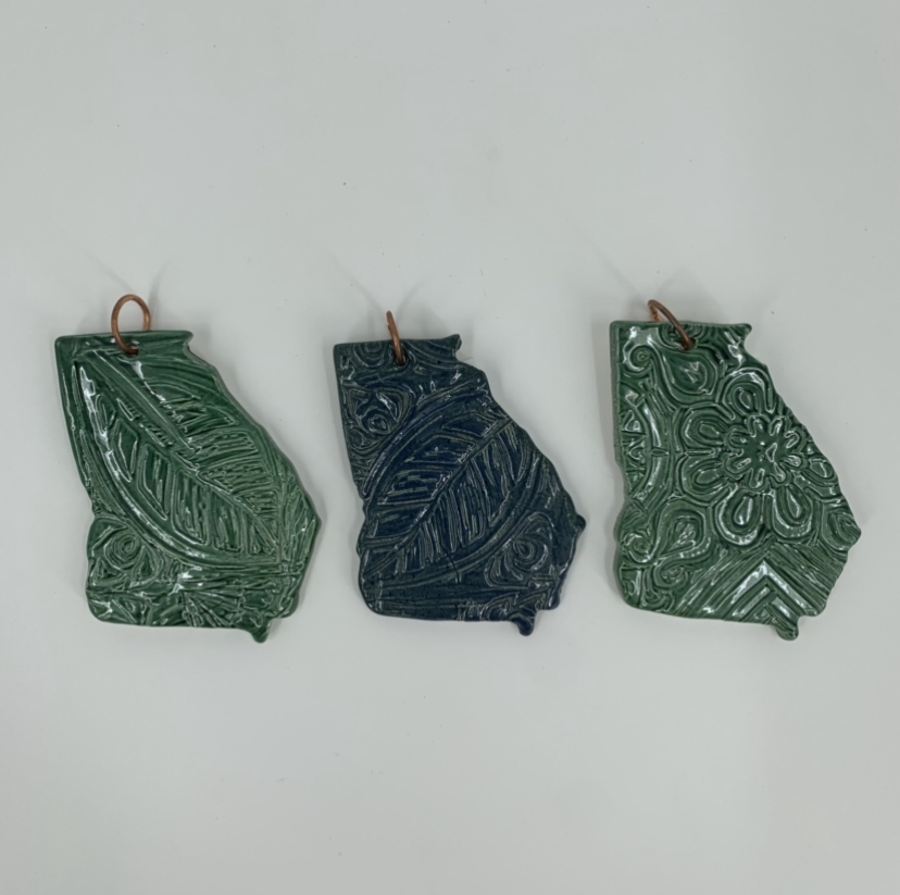 Georgia Ornament kristin law, ornament, ceramic ornament, stamped designed ornament