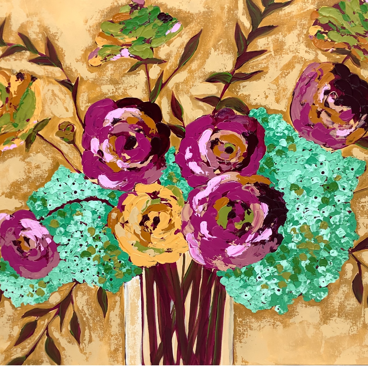 Grandmas Flowers  sharon owens, sharon, owens, acrylic painting, painting, grandmas flowers, grandma, ma, flower, flower, vase