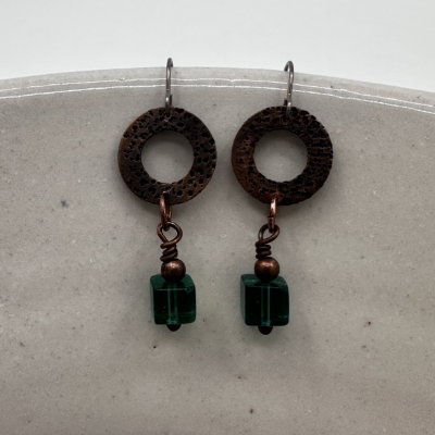 Hammered Copper Earrings Elizabeth Taylor, Hammered copper earrings, jewelry, accessories, green