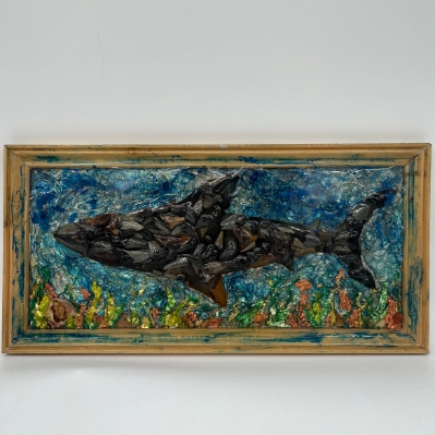 Josh jacy gunz, diverdill, shark, shark teeth, fish, ocean, foil, resin, water, aqua, waterlife
