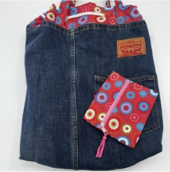 Large Drawstring Tote Bag Lisa Field, Large Drawstring Tote Bag, Denim, reversible bag, Levi jeans
