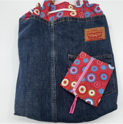 Large Drawstring Tote Bag Lisa Field, Large Drawstring Tote Bag, Denim, reversible bag, Levi jeans