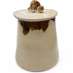 Lidded Container tanya, dunnam, creamy, brown, pottery, lidded, container, jar, beige
