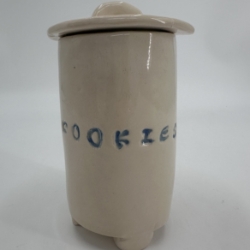 Lidded Cookie Jar with Lady Fingers  tanya, dunnam, cream, light blue, cookies, pottery, lidded, jar