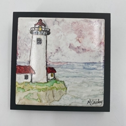 Lighthouse mary croley, lighthouse, 4x4, painting on tile