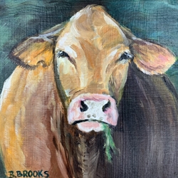 Mama Cow  rebecca brooks, mama, oil, wood, cow, 6x6
