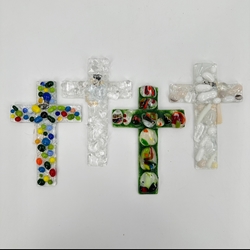 Mosaic Cross  linda englert, glass art, glass cross, glass mosaic cross, mosaic cross, 