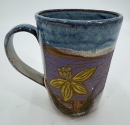 Mug mug, pottery, flower mug, blue and white mug, coffee mug, cari clecker