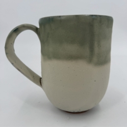 Mug mug, cari clecker, pottery, coffee mug, green and white mug