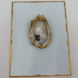 Oyster Canvas outlined in Aqua and gold Angela, Fernandez, canvas, gold, aqua, wall art, oyster