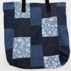 Patch Work Tote Bag lisa fields, patch work tote bag, denim, blue, floral, purse,sewn