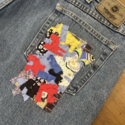 Patchwork Pant john warner, patchwork pant, patched jeans, stitched, upcycled, clothes, clothing, wearable art