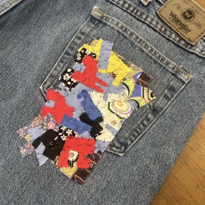 Patchwork Pant john warner, patchwork pant, patched jeans, stitched, upcycled, clothes, clothing, wearable art