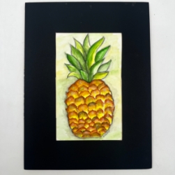 Pineapple Watercolor 12x9 kathy, kathy jones, jones, watercolor, water color and pen and ink, pen, mixed media, pineapple, fruit