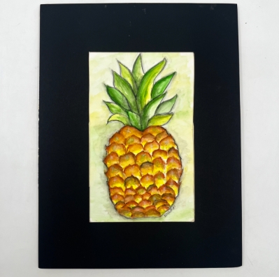 Pineapple Watercolor 12x9 kathy, kathy jones, jones, watercolor, water color and pen and ink, pen, mixed media, pineapple, fruit