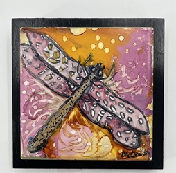 Pink Dragonfly 4x4 mary croley, pink dragonfly, painting on tiles