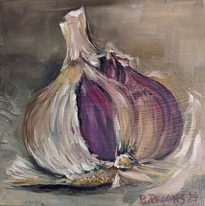 Purple Garlic- 6x6 rebecca brooks, becky brooks, purple garlic, painting