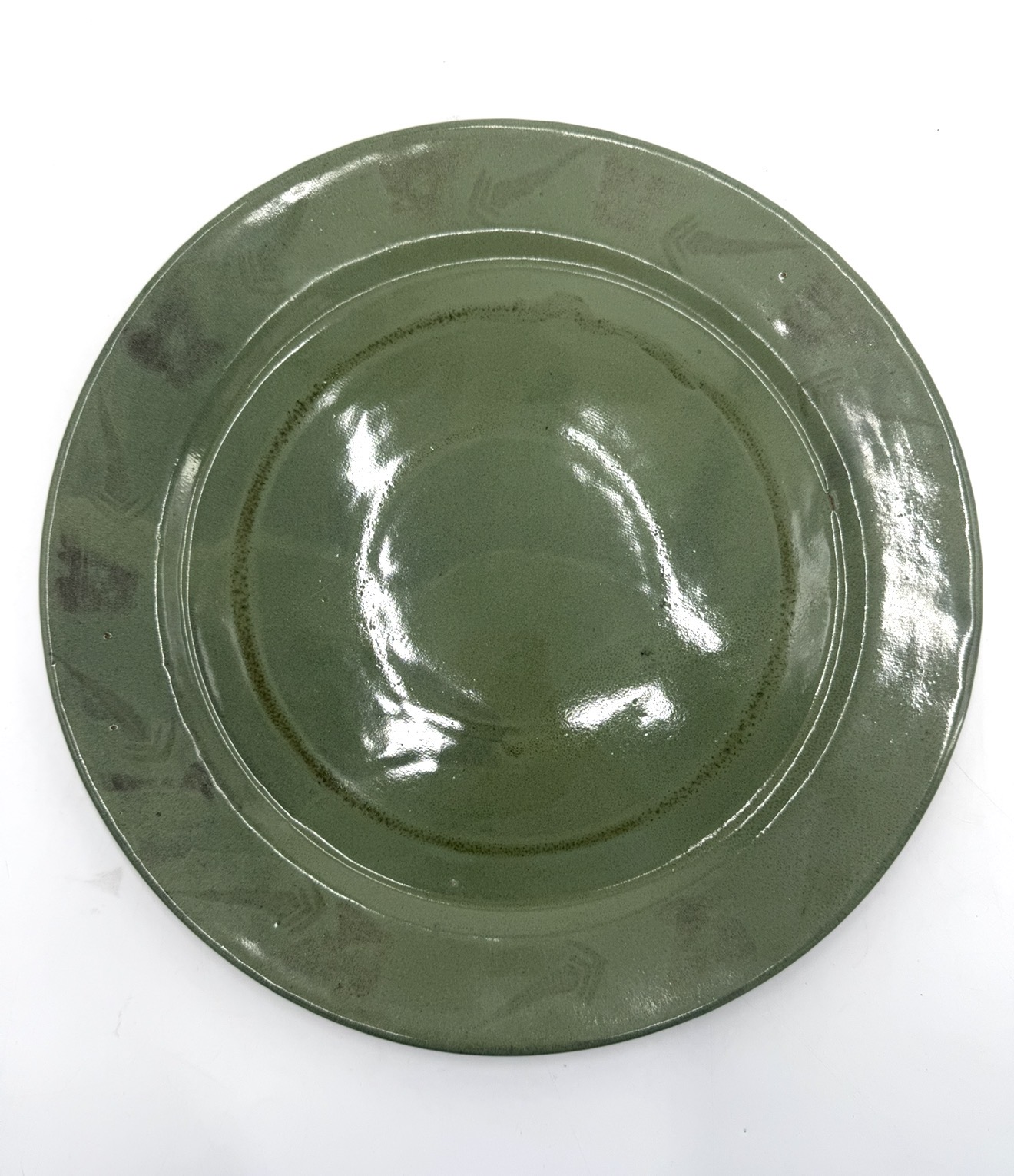 Randy Shoults: 12" Plate randy shoults, plate, green, pottery