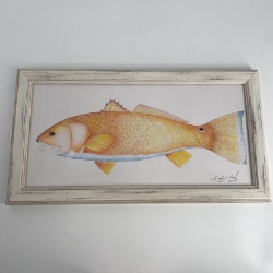 Red Fish red fish, fish, geoffrey wood, pen & ink, framed 