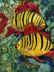 Red & Yellow Fish mary croley, mary, croley, red, yellow, fish, alcohol, ink, painting 