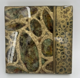 Round and Round sharon dozier, round and round, resin, gold, green, brown, circles, ovals