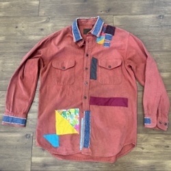 Rust Quilted Shirt john warner, rust quilted shirt, jacket, long sleeves, patched, patchwork, quilted, hand sewed
