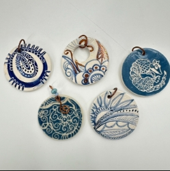 Sgraffito/HandPainted Pendant  kristin law, pendant, pottery, ceramic pendant, sgraffito,