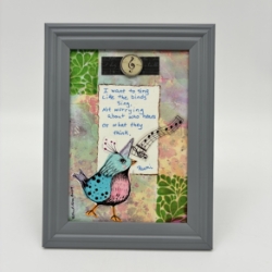 Sing katherine ross, birds, sing, music notes, colorful
