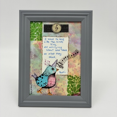 Sing katherine ross, birds, sing, music notes, colorful